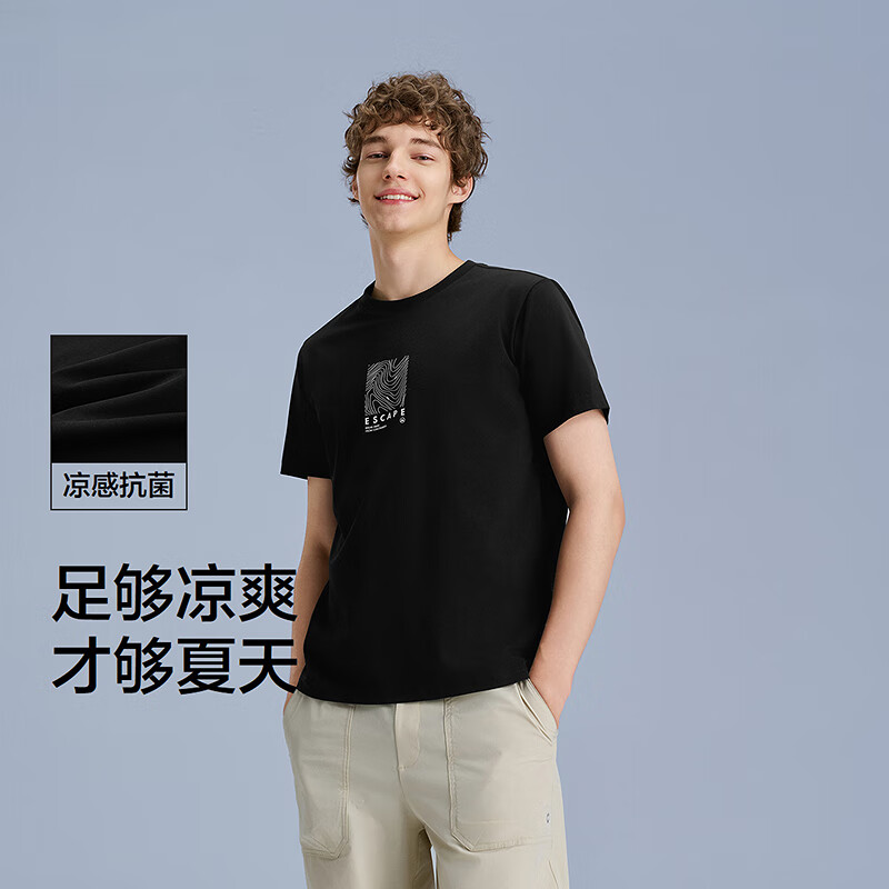 森馬 男士短袖T恤 A款-黑色90001 14.5元（需買2件，需用券）