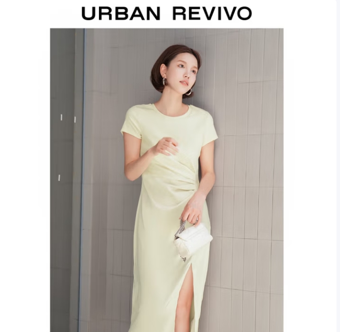 UR 時髦氣質拼接褶皺收腰連衣裙 ￥39.4
