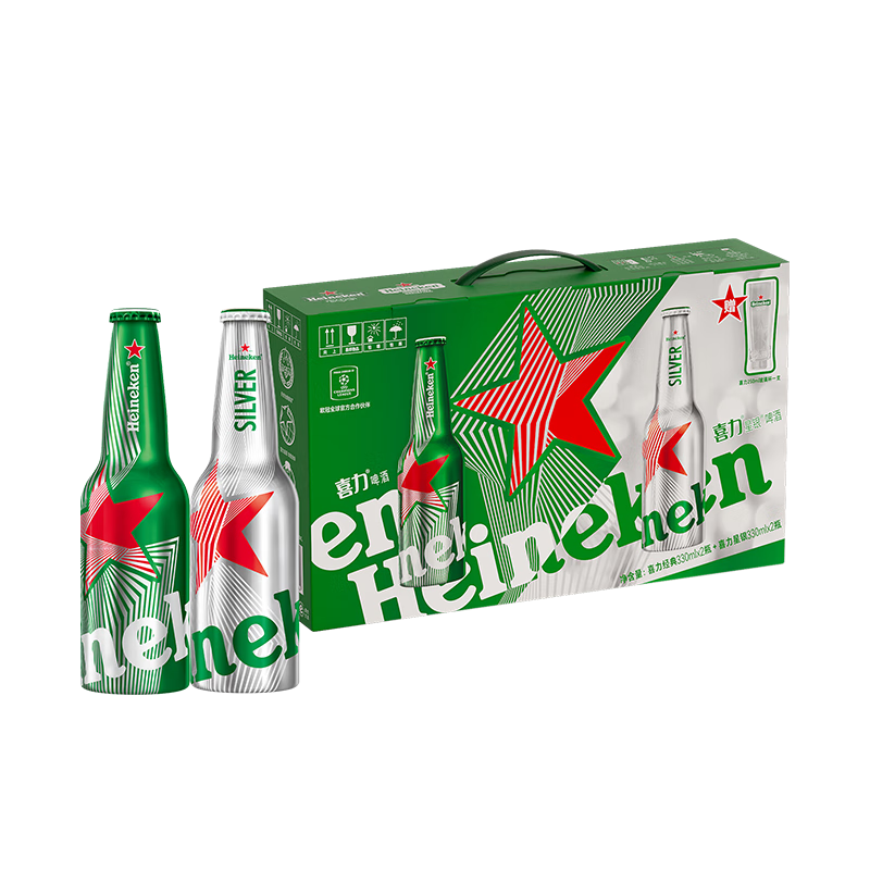 喜力星银（Heineken Silver）黄啤酒 330ml*6瓶 礼盒装（内含玻璃杯1个） 59元