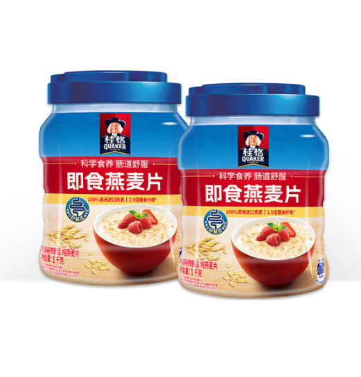 桂格 純麥片 罐裝即食燕麥片1000g*2罐 20.9元