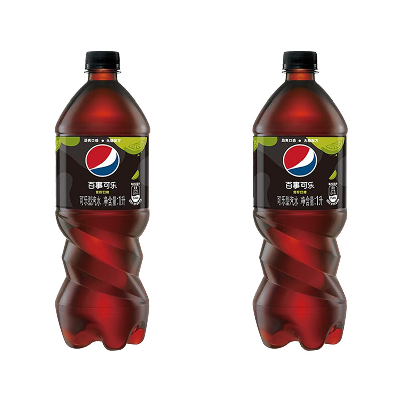 pepsi 百事 可樂1L*12瓶大瓶裝七喜美年達無糖樹莓青檸味年會家庭聚飲料飲品 青檸 1L*2瓶 4.29元