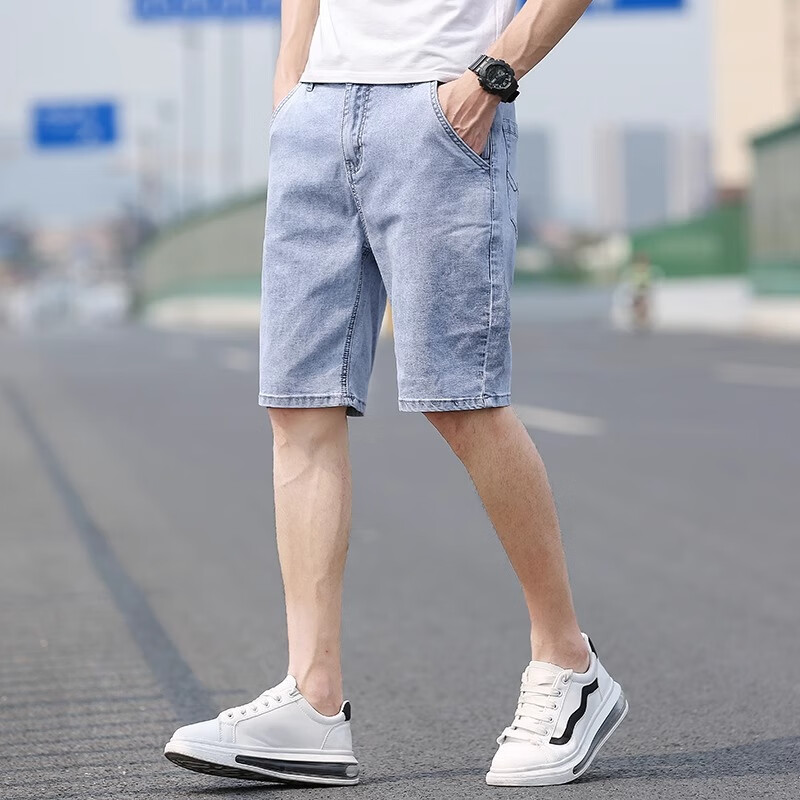 羅蒙牛仔短褲夏季薄款男直筒寬松2025新款高端水洗百搭休閑五分褲 1623淺藍(lán) 29 86.9元