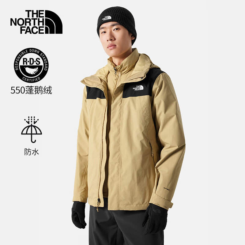 THE NORTH FACE 北面 三合一冲锋衣羽绒内胆男户外运动防水保暖外套892A LK5/卡其色 XXL/185 1019元