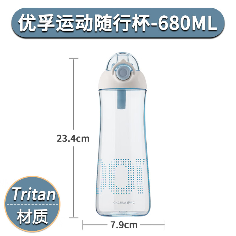 茶花tritan水杯男女运动户外旅行便携塑料杯学生耐摔杯子带提手 运动随行杯（淡蓝色） 680ml 1只 8.9元