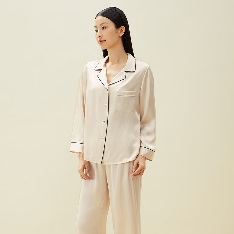 金三塔 睡衣女真丝100%桑蚕丝可外穿美肤养肤长袖衣裤套睡衣家居服 白玉兰色0608 L 券后330.61元