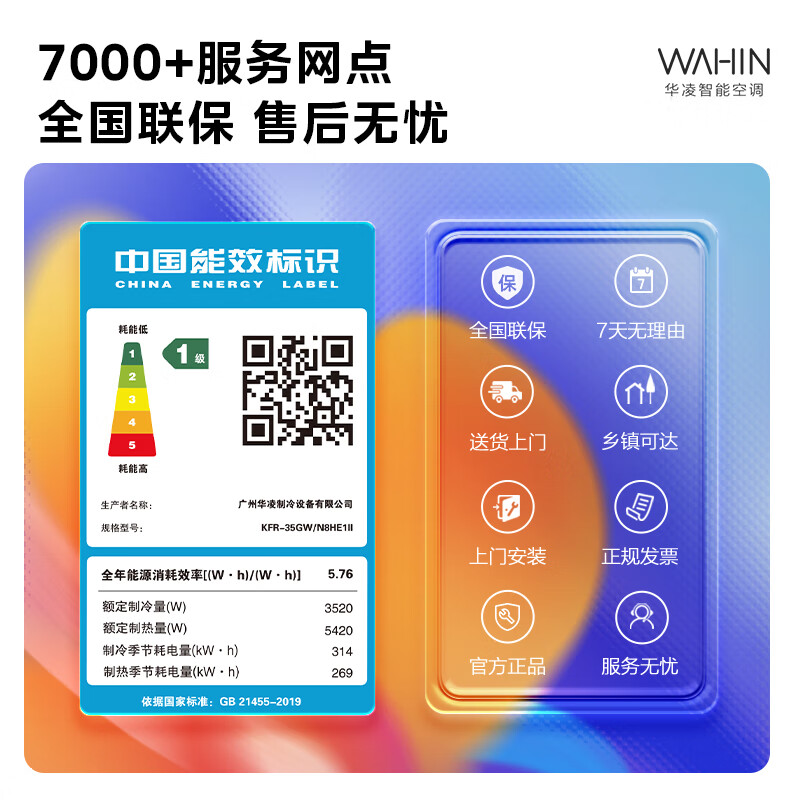 华凌 神机二代系列 KFR-35GW/N8HE1Ⅱ 新一级能效 壁挂式空调 1.5匹 1154.82元