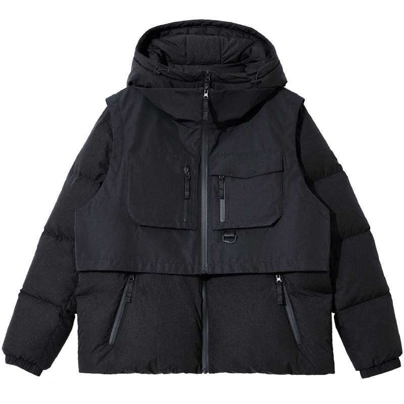 杰克·琼斯（JACK&JONES）男装衣服冬季时尚百搭户外两件式连帽宽松短款羽绒服外套男工装风 E43 纯黑色 M 175 519.2元（需领券）