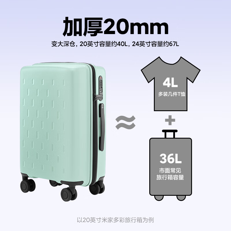 限移動(dòng)端、京東百億補(bǔ)貼：米家 MIJIA 拉桿箱 MJLXXPPRM 綠色 20英寸 券后166元