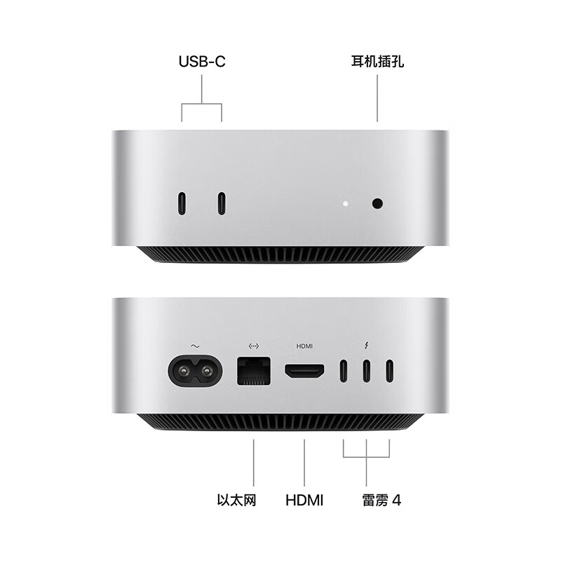 苹果 Apple AI电脑/Mac mini迷你主机 M4银色(10+10核) 16G 256G电脑主机Z1CF00036 券后3348.49元
