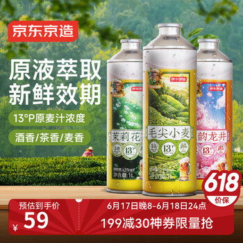 京东京造 桃韵龙井毛尖茉莉花茶啤酒 混合装*茶味啤酒 1L*3