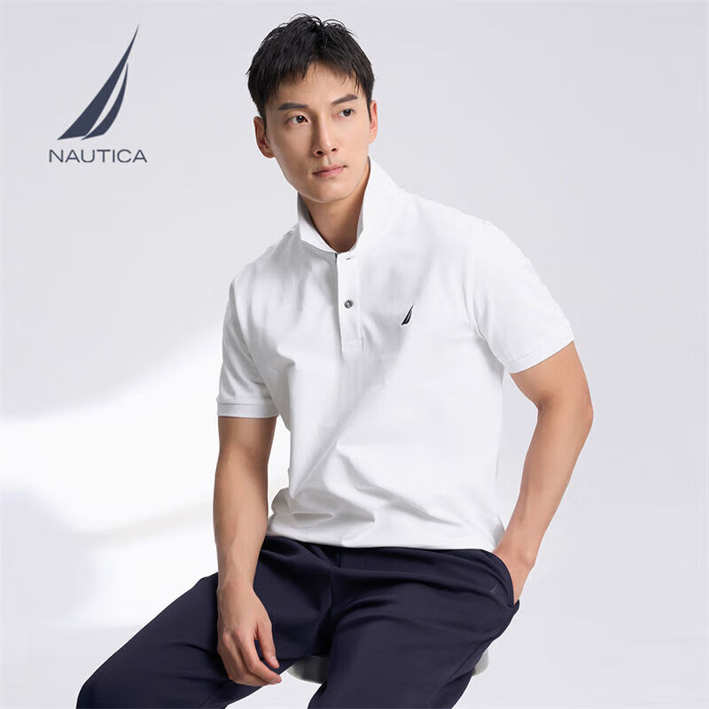 NAUTICA 男装25春夏商务休闲舒适亲肤棉氨透气短袖POLO男 白色1BW L 98.34元