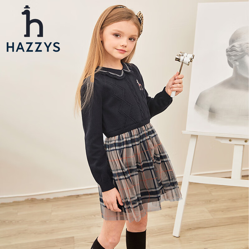HAZZYS 女童翻领时尚裙式上衣 藏蓝 券后122.77元