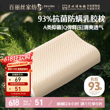 百丽丝 乳胶枕 A类泰国天然乳胶原液枕头 抗菌防螨枕芯 颈椎枕低款 A类抗菌 防螨