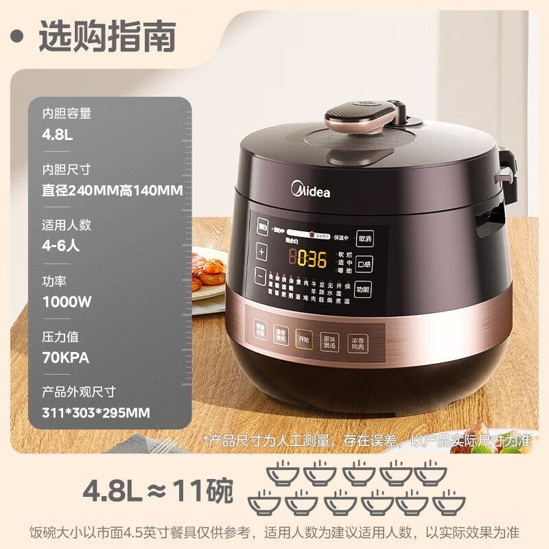 美的 MY-YL50Easy203 电压力锅 4.8L 券后181.41元
