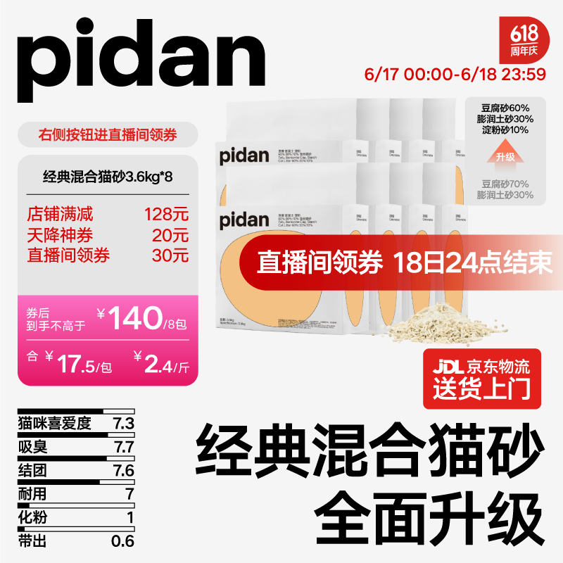pidan 经典混合猫砂 豆腐膨润土混合 3.6kg款8包装 券后130元
