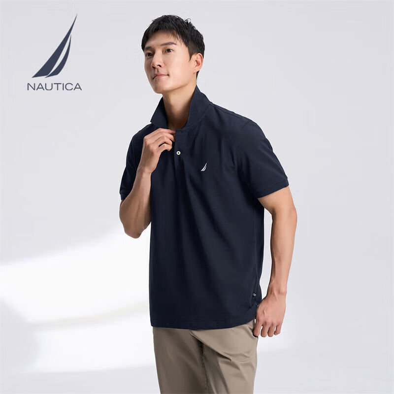 NAUTICA 男裝25春夏商務(wù)休閑舒適親膚棉氨透氣短袖POLO男 藏青4NV S 119.81元