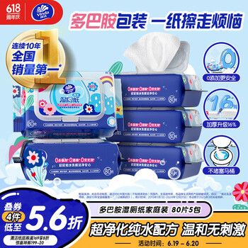 维达 湿厕纸 家庭装80片*5包 RO纯水 多巴胺 厕纸湿巾 湿厕纸可冲散