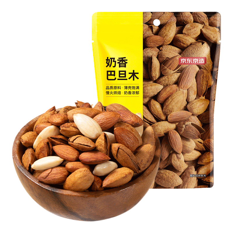 史低！京东京造 奶香巴旦木100g 每日坚果非油炸炒货休闲零食干果 10.23元/件（需买5件，需领券）