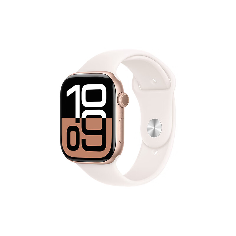 苹果 Apple Watch Series 10 智能手表 GPS款 46mm 玫瑰金色 淡桃粉色橡胶表带 S/M 1939.16元