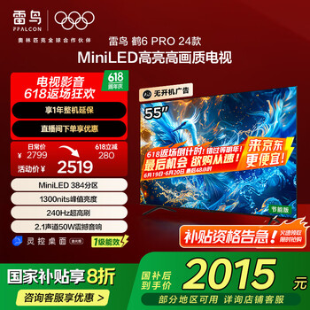 雷鸟 鹤6 Pro 24款 一级能效版 MiniLED55英寸 家电政府补贴 4+64GB 智能电视机55S585C Pro-JN