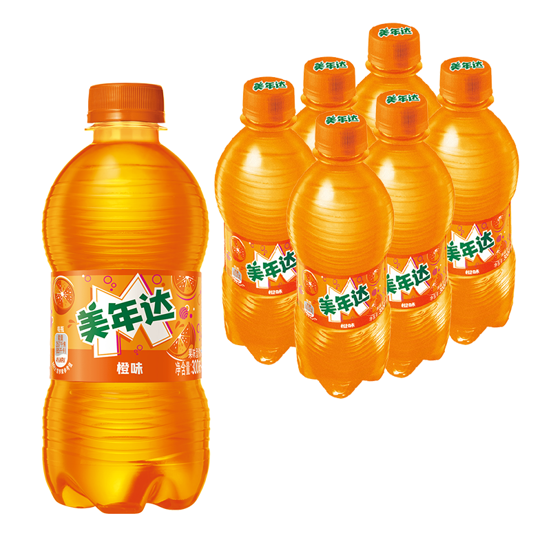 百事可乐 美年达 Mirinda 橙味 碳酸饮料汽水 百事出品 新老包装随机发货 【橙味】美年达300ml*6瓶 4.9元（需领券）