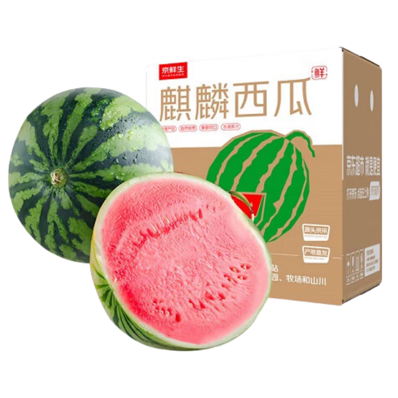 京鲜生 无籽麒麟瓜西瓜 1粒装 单果5-6斤 18.88元（需领券）