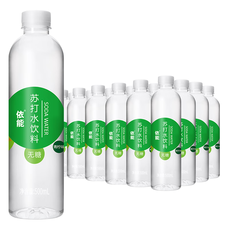 依能 青柠檬味苏打水饮料 无糖无汽弱碱 500ml*24瓶 塑膜装饮品 58.88元（需领券，合29.44元/件）
