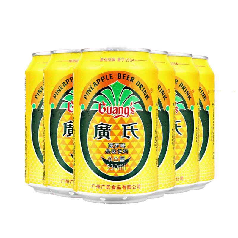 广氏 菠萝汽水饮料330ml*6罐果味碳酸饮料广东 菠萝啤6罐 11.9元（需领券）