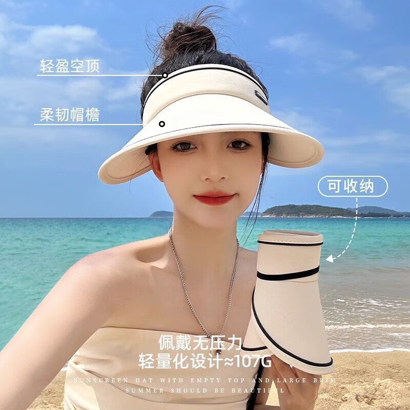 TEEIS德国防晒帽遮阳帽女款大帽檐夏季骑车防紫外线空顶太阳帽子遮脸 大帽檐空顶防晒帽 【米白色】 16.9元（需领券）购买0.88元大额券包手动领取25-3元券，在微信小程序下单