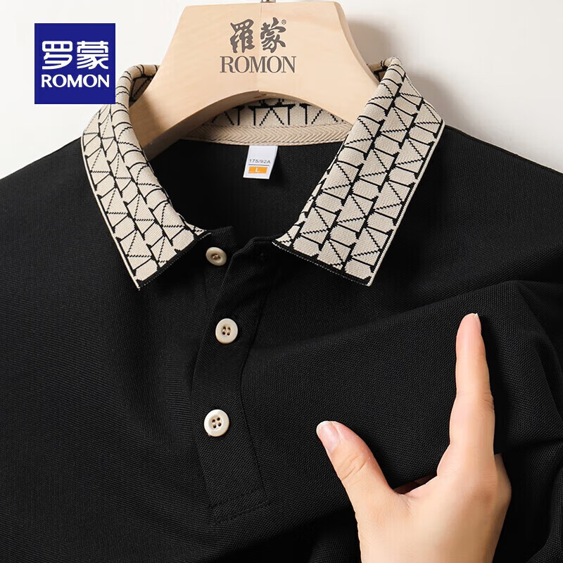 罗蒙 纯色百搭2025夏季潮流简约风中青年商务POLO衫 典雅黑 券后35.9元