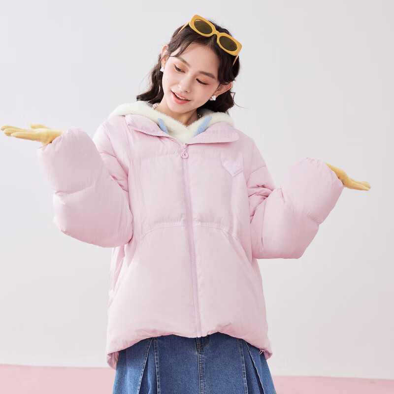 需plus会员：乐町 小奶油面包羽绒服女冬季新品A字短款甜美风轻薄保暖外套 粉色（现货） M 181.8元