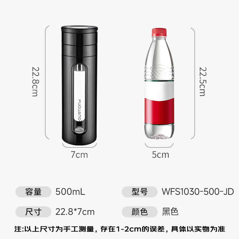 富光 WFS1030-500 耐热玻璃杯 500ml 黑色 53.1元
