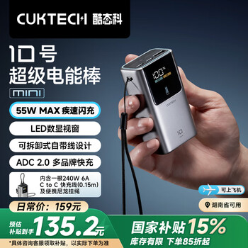 京东PLUS：酷态科 PB1055 10号超级电能棒mini 10000mAh 55W