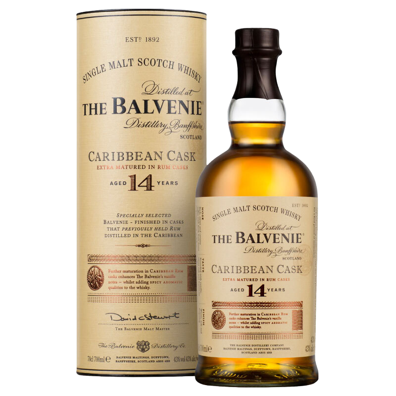 百富 THE BALVENIE 14年 加勒比朗姆桶 单一麦芽 苏格兰威士忌 43﹪vol 700ml 礼盒装 598.4元
