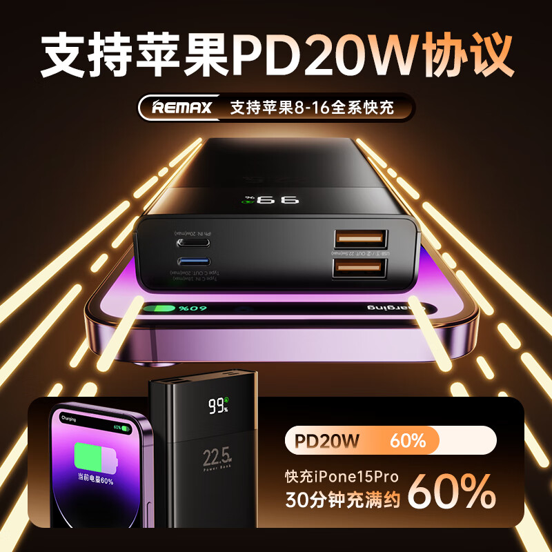 睿量 RPP-672 22.5W 移动电源 20000mAh 42.42元