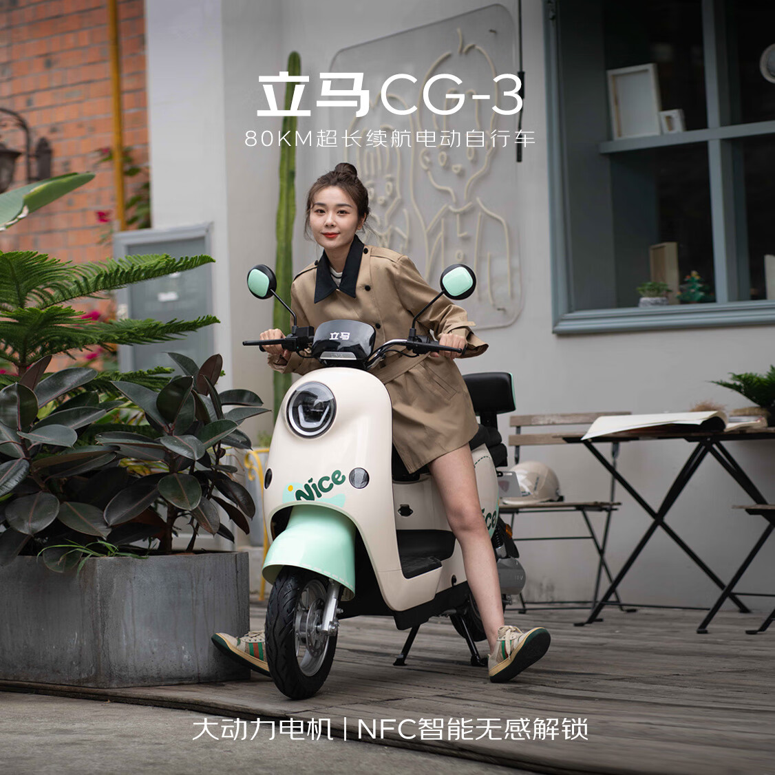 立马电动车 立马电动自行车80公里长续航电动车CG-3锂电池48V24Ah新国标电瓶车免驾照骑行上班代步小电驴千代绿 1998.4元