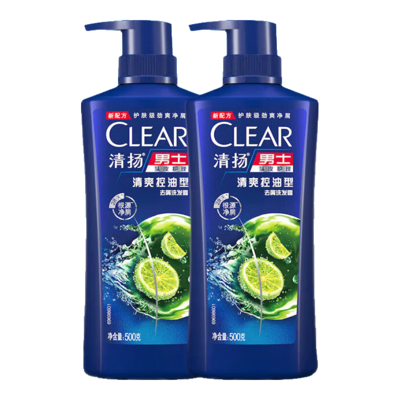 清扬（CLEAR）男士去屑洗发水清爽控油活力运动型青柠薄荷醇蓬松洗头膏冰感洗发 清爽控油500g*2+100g随机小样 49.9元（需领券）