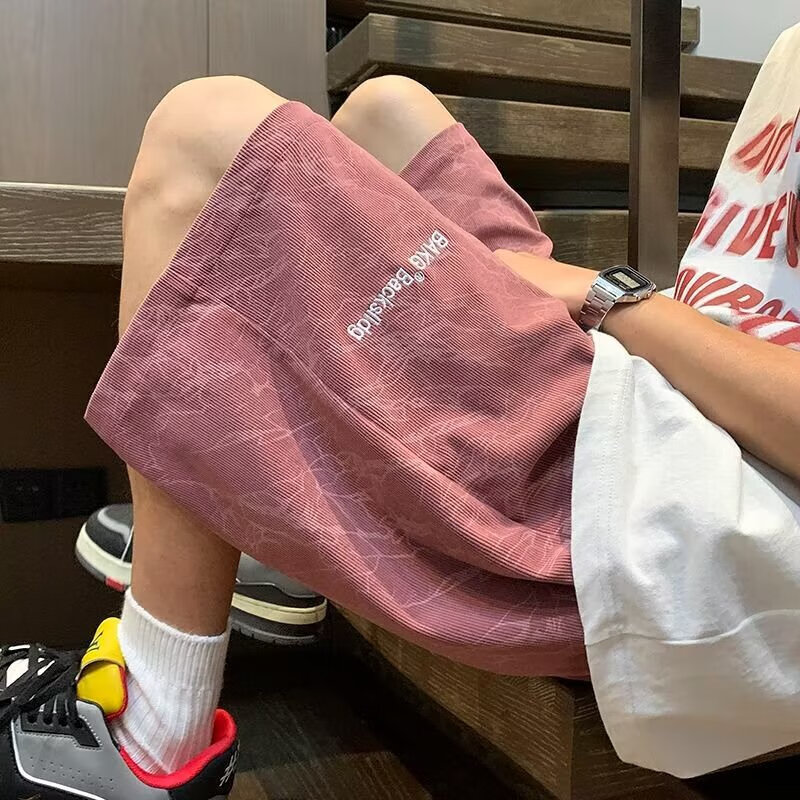 嘉晔（JIAYE）男士粉色刺绣短裤休闲五分裤子 券后21元