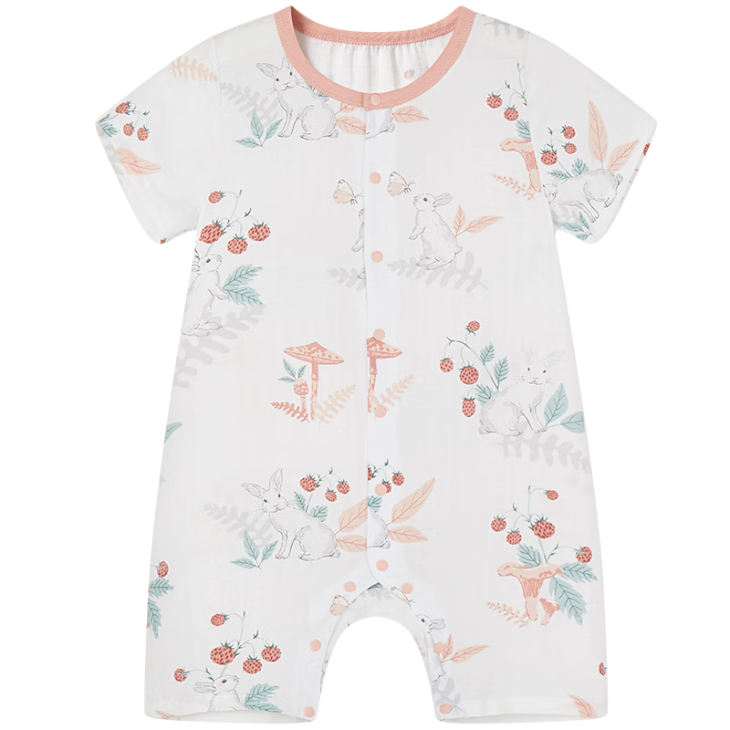 ibaby婴儿连体衣夏季薄款短袖宝宝爬爬服草莓兔兔  68.01元（需领券）