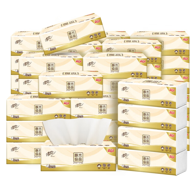 清风 原木纯品 抽纸 3层100抽20包 券后20.9元