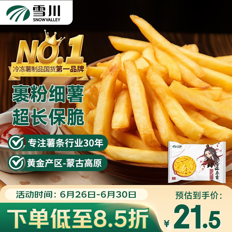 雪川食品 Snow Valley 薯脆时光空气炸锅裹粉细薯条 1kg 1袋 国产薯条 19.98元