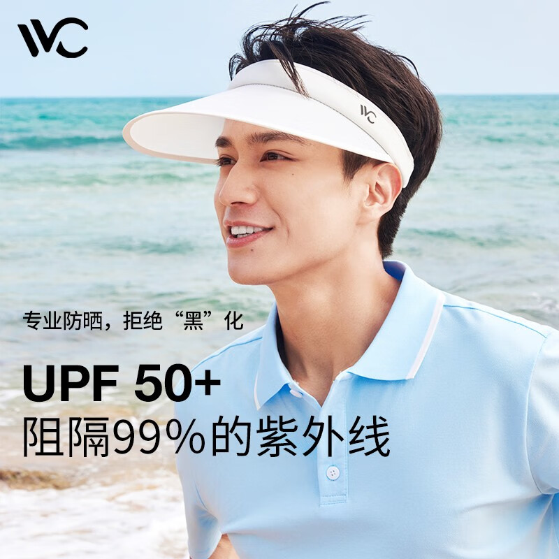 VVC 遮阳帽夏季男女同款拼色防紫外线透气空顶帽款防晒帽 简约白 券后39元