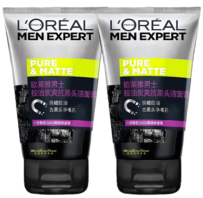 深层洁净!L\'OREAL 欧莱雅 男士控油炭爽抗黑头洁面膏 50ml*2支 ￥14.3