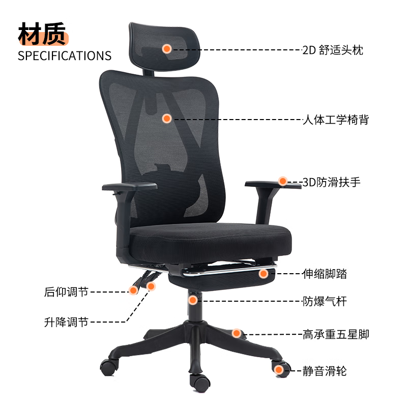 優(yōu)蘭森 人體工學椅辦公椅子電腦椅家用座椅電競椅學習椅可躺久坐轉椅 W2026曜黑可躺 159元