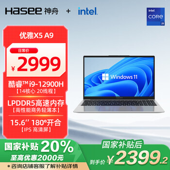 神舟 优雅X5-15.6英寸轻薄电脑(14核i9-12900H 16GB LPDDR5 512G 1080P Wi-Fi6 )银