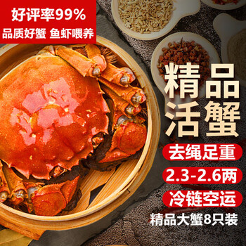 京东百亿补贴：湖鲜阳澄 鲜活六月黄 大闸蟹 去绳足重2.3-2.6两*8只 礼盒装