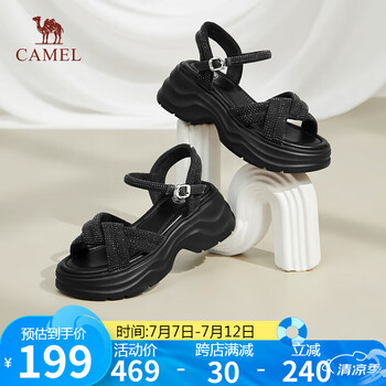 骆驼（CAMEL）休闲凉鞋女时尚百搭满钻麻花带搭扣高跟凉鞋 L25M007040 黑色 36 