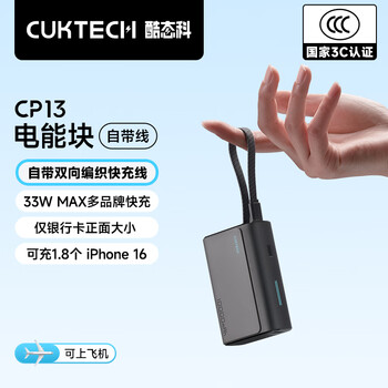 酷态科 LPB100 电能块自带线CP133L 钛黑 10000mAh