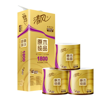 清风 有芯卷纸 原木金装4层加厚180克 10卷