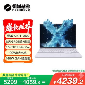 機(jī)械革命 無界15X Pro 暴風(fēng)雪（AI 9H 365 32G 1T 99Wh 120Hz 2.5K )輕薄本辦公筆記本電腦
